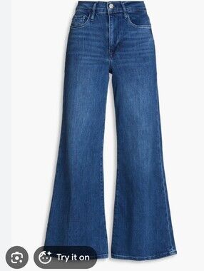 Frame LePalazzo  Denim Wide-Leg High-Rise Flare Jeans - Deep Blue